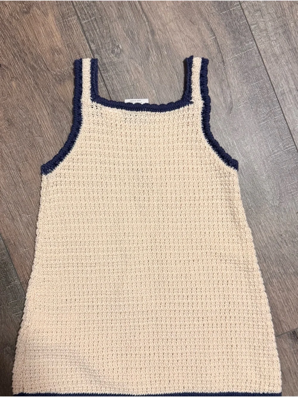 Zara Cream Crochet Tank Dress with Red Flower Appliqués and Navy Trim